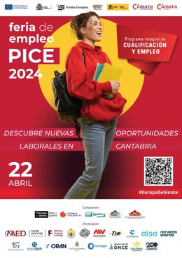 Cartel de la feria de empleo PICE organizada por la Cámara de Comercio de Cantabria