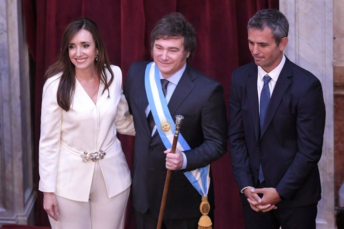 Archivo - Victoria Villarruel, el presidente Javier Milei y el presidente de la Cámara de Diputados Martin Menem  