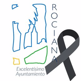 Logo del Ayuntamiento de Rociana del Condado con el crespón negro.