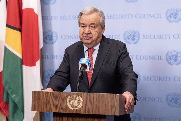 April 15, 2024, New York, New York, United States: Secretary-General Antonio Guterres delivers statement and answers questions during press encounter on Sudan at UN Headquarters in New York