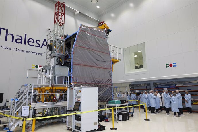 El módulo de comunicaciones del satélite SpainSat II en las instalaciones de Thales Alenia Space.