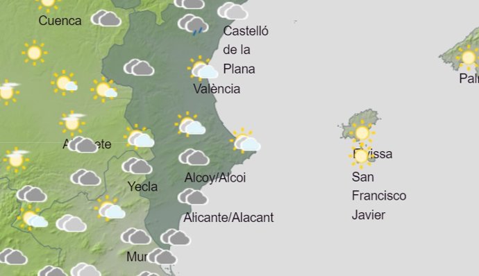 Mapa del temps a la Comunitat Valenciana del divendres 19 d'abril