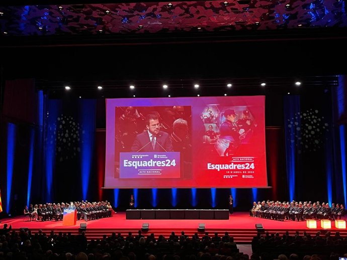 El presidente de la Generalitat, Pere Aragonès, durante el Acto Nacional del Día de les Esquadres 2023