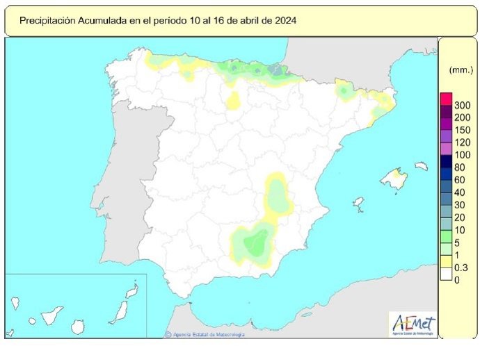 Las últimas lluvias sitúan las precipitaciones acumuladas en España un 10% por encima de lo normal.