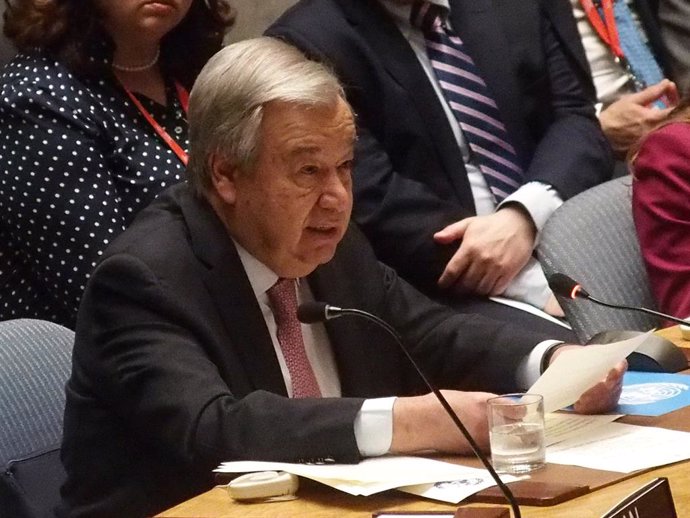 14 April 2024, US, New York: United Nations Secretary General Antonio Guterres attends the United Nations Security Council emergency meeting on the Iranian attack on Israel. Photo: Bruce Cotler/ZUMA Press Wire/dpa