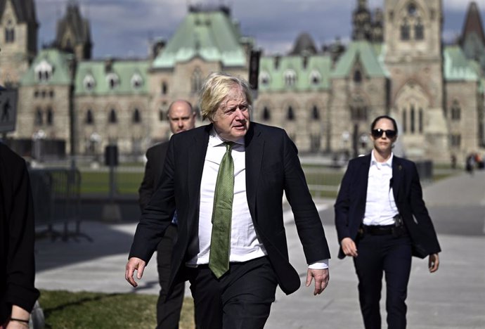 April 10, 2024, Ottawa, On, CAN: Former Prime Minister of the United Kingdom Boris Johnson makes his way towards West Block on Parliament Hill in Ottawa, on Wednesday, April 10, 2024. Johnson will participate in a keynote at the Canada Strong and Free Net
