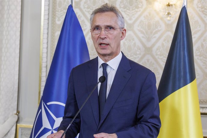 NATO Secretary General Jens Stoltenberg pictured during a ceremony where he receives the Grand Cordon honorary class, at the Belgian Prime Minister's offices, in Brussels, Friday 19 April 2024. Stoltenberg has been at the head of the transatlantic securit