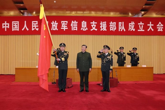 El presidente chino, Xi Jinping, también secretario general del Comité Central del Partido Comunista de China (PCC), en la ceremonia de creación de la Fuerza de Apoyo a la Información