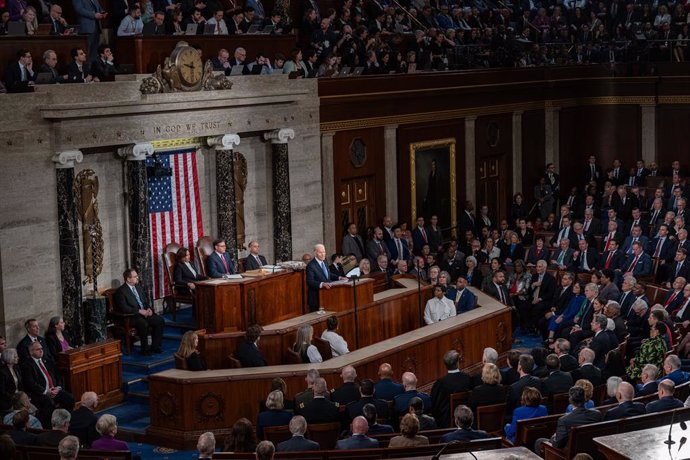 Archivo - March 7, 2024, Washington, District Of Columbia, USA: United States President Joe Biden delivers his State of the Union Address to a joint session of the US Congress in the US House Chamber in the US Capitol in Washington, DC on Thursday, March 