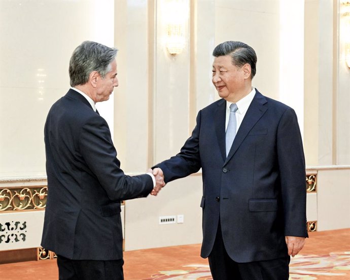 Archivo - BEIJING, June 19, 2023  -- Chinese President Xi Jinping meets with visiting U.S. Secretary of State Antony Blinken in Beijing, capital of China, June 19, 2023.