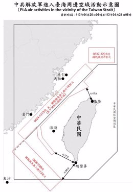 Mapa de las incursiones de cazas chinos en el espacio aéreo de Taiwán.