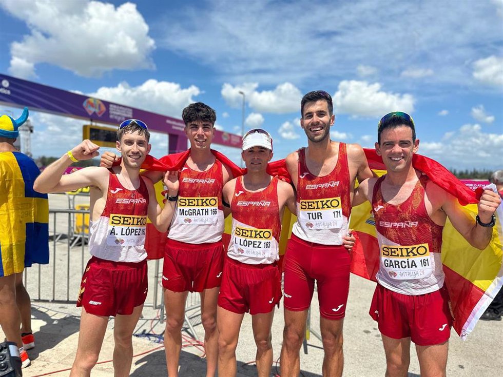 Paul McGrath, Diego García Carrera, Álvaro López, Marc Tur e Iván López logran el oro en el Mundial por equipos en 20 km marcha