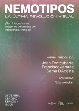 Cartel de la mesa redonda 'Nemotipos: La última revolución visual ¿Son fotografías las imágenes generadas por Inteligencia Artificial?'