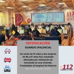 Imagen del 112 CyL con información sobre los tres afectados por inhalación de gas en Guardo (Palencia).