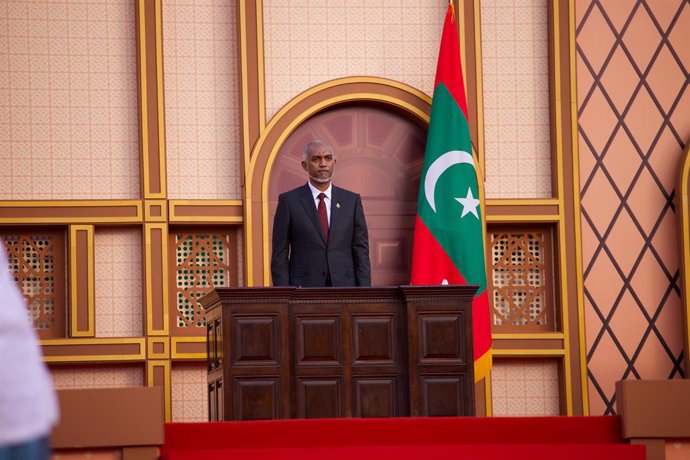 Archivo - El presidente de Maldivas, Mohamed Muizzu, durante su toma de posesión en noviembre de 2023 (archivo)