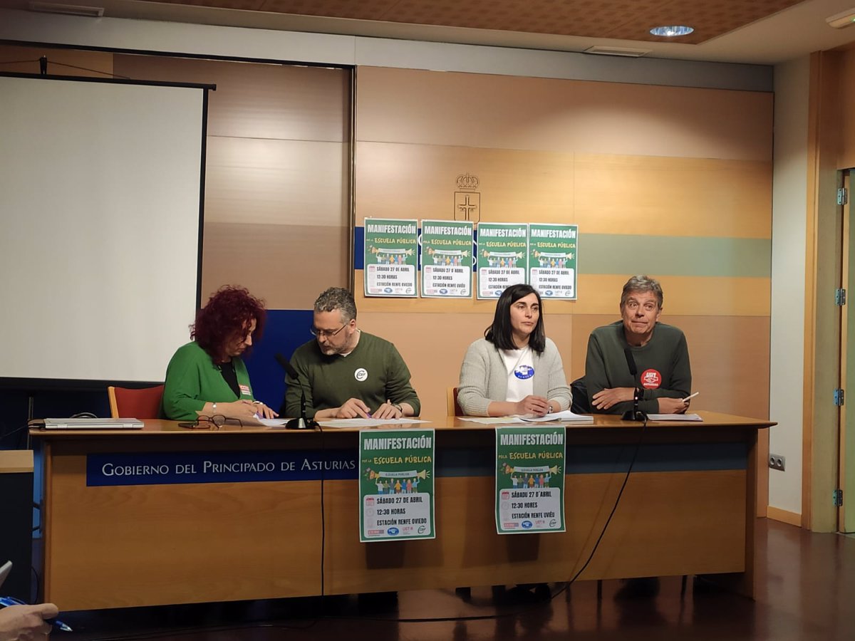 CCOO, UGT, CSIF y Suatea convocan este sábado una manifestación en Oviedo  Por la escuela pública 