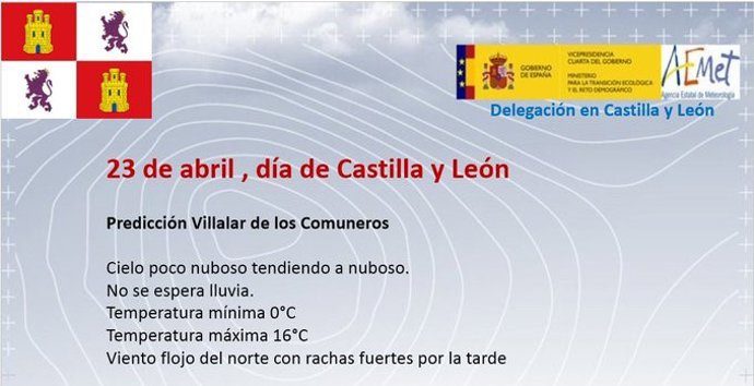 Gráfico elaborado por la Aemet con la previsión del Día de Castilla y León en la campa de Villalar