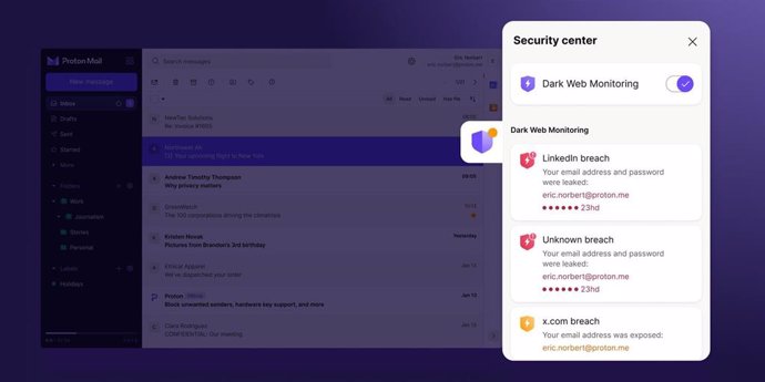 La nueva función de filtración en la web oscura de Proton Mail.