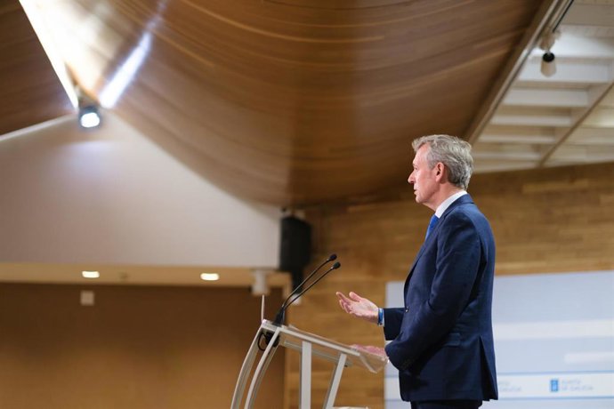 El presidente de la Xunta de Galicia, Alfonso Rueda, en la rueda de prensa posterior al Consello de la Xunta