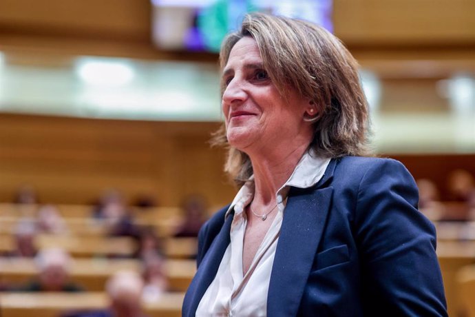 La vicepresidenta tercera y ministra para la Transición Ecológica y el Reto Demográfico, Teresa Ribera, durante una sesión de control al Gobierno, en el Senado, a 9 de abril de 2024, en Madrid (España). 