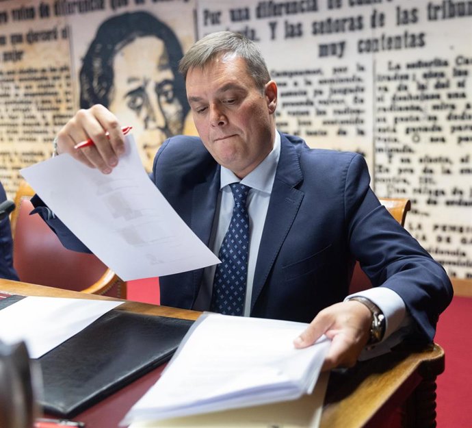 El presidente del Consejo Superior de Deportes (CSD), Víctor Francos, comparece ante la Comisión de investigación sobre las mascarillas en la pandemia del COVID-19 Senado, a 22 de marzo de 2024, en Madrid (España). Las comparecencias en la comisión de inv