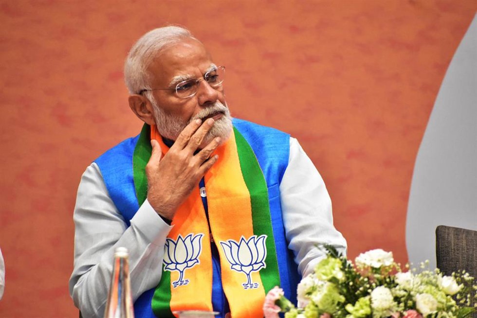 El primer ministro de la India, Narendra Modi, en un acto de partido en Nueva Delhi.