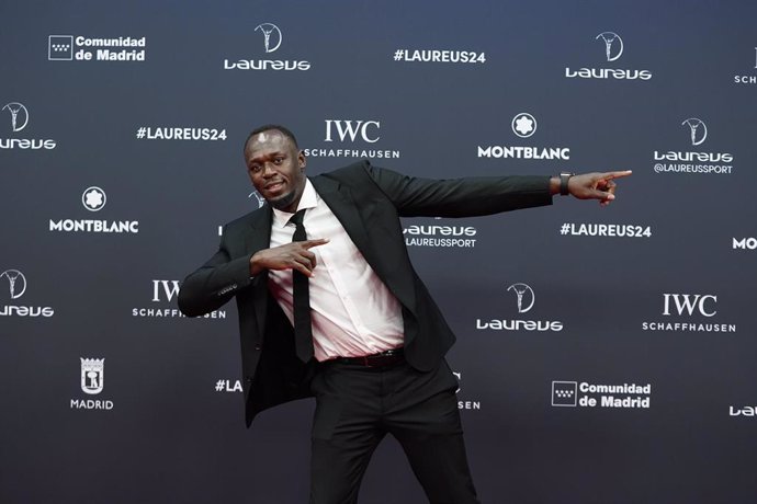 El exatleta Usain Bolt posa durante la alfombra roja de la 25ª edición de los Premios Laureus celebrada en Madrid