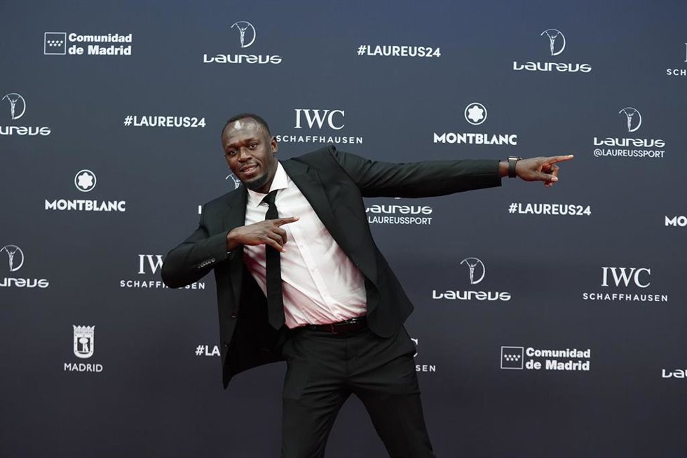 El exatleta Usain Bolt posa durante la alfombra roja de la 25 edición de los Premios Laureus celebrada en Madrid