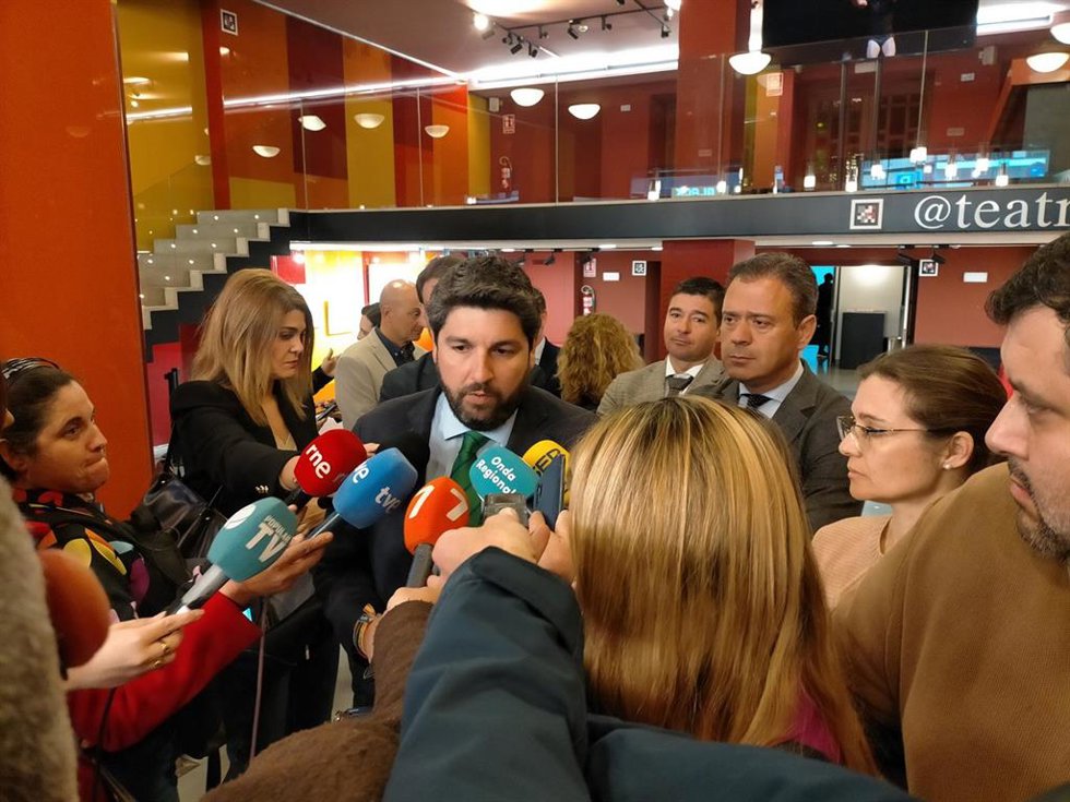El presidente del Gobierno regional, Fernando López Miras, durante su intervención