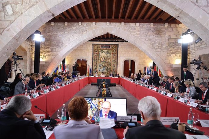 Vista general durante la segunda sesión de la Conferencia de Presidentes de Parlamento de la Unión Europea, a 23 de abril de 2024, en Palma de Mallorca, Mallorca, Baleares (España). 