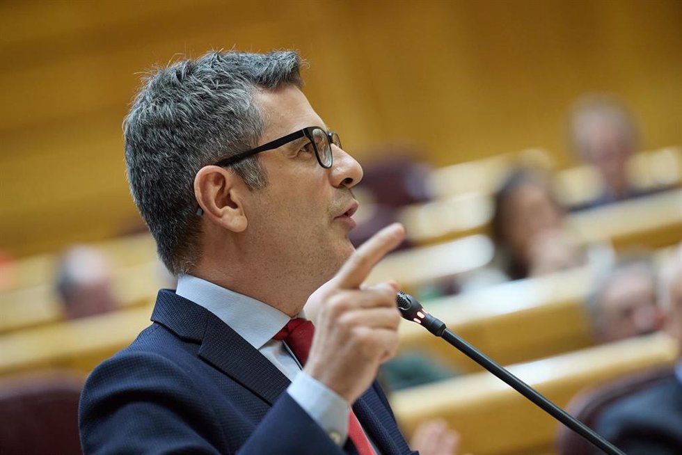 El ministro de la Presidencia, Justicia y Relaciones con las Cortes, Félix Bolaños, durante una sesión plenaria en el Senado, a 23 de abril de 2024, en Madrid (España).