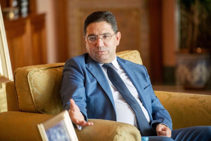 Archivo - Morocco Minister of Foreign Affairs and International Cooperation Nasser Bourita pictured during a meeting with the Moroccan Foreign Minister, during a working visit of the Belgian Development Minister Gennez to Morocco, Tuesday 17 October 2023.