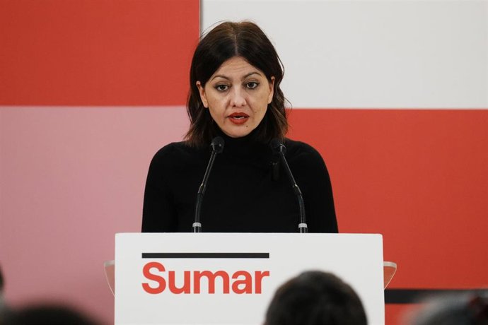 La ministra de Juventud e Infancia, Sira Rego, durante un encuentro la candidata de Sumar a Lehendakari, Alba García, en la sede de Ezker Anitza-IU, a 27 de marzo de 2024, en Bilbao, Vizcaya, País Vasco (España). 