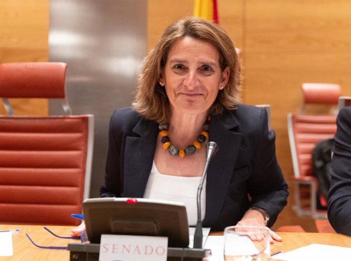 La vicepresidenta tercera y ministra para la Transición Ecológica y el Reto Demográfico, Teresa Ribera, comparece ante la Comisión de Despoblación y Reto Demográfico, en el Senado, a 4 de abril de 2024, en Madrid (España). Durante la comparecencia, la min