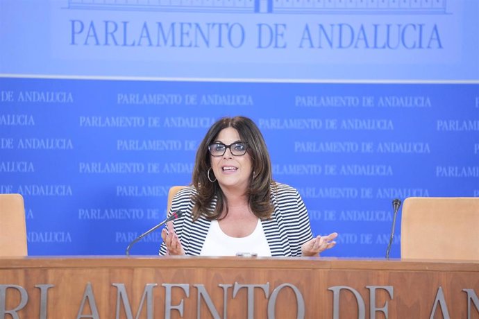 La portavoz del Grupo Socialista en el Parlamento andaluz, Ángeles Férriz, en rueda de prensa.