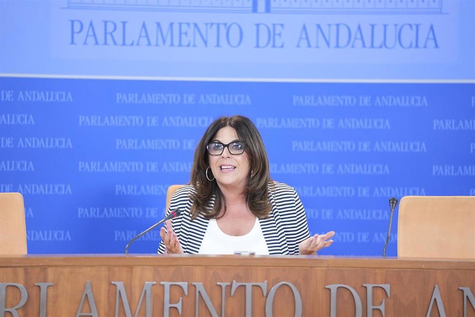 La portavoz del Grupo Socialista en el Parlamento andaluz, Ángeles Férriz, en rueda de prensa.