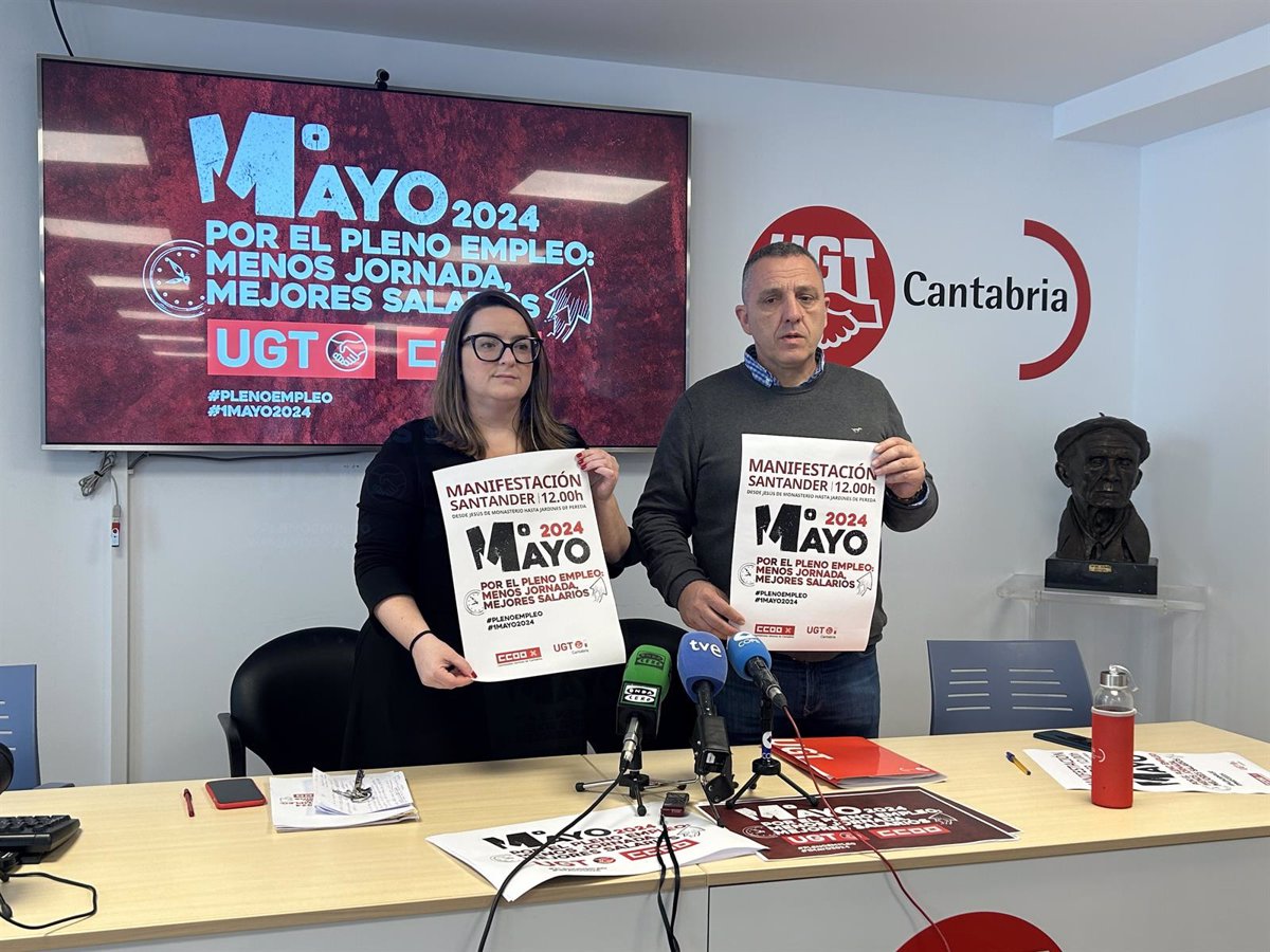 UGT y CCOO piden por el 1 de Mayo más fondos europeos para Cantabria y potenciar la política industrial