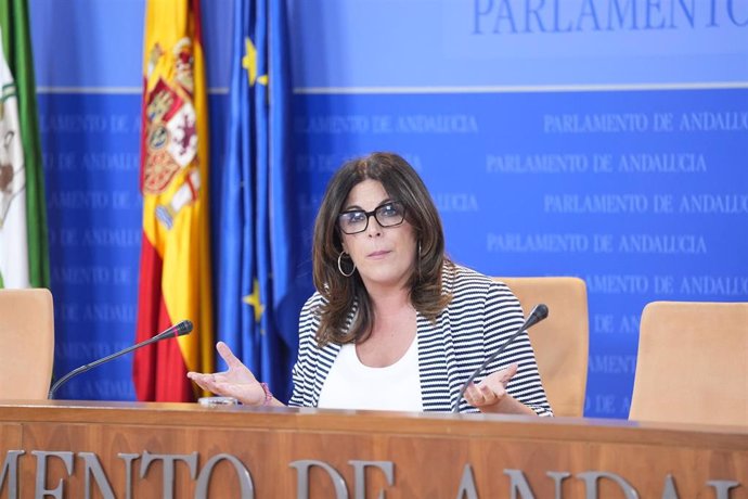 La portavoz del Grupo Socialista en el Parlamento andaluz, Ángeles Férriz, en rueda de prensa.