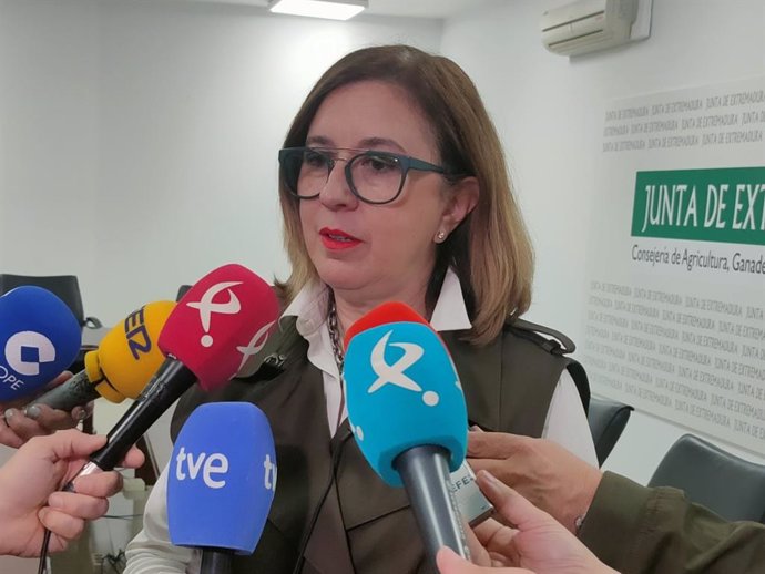 La consejera de Agricultura, Ganadería y Desarrollo Sostenible, Mercedes Morán, atiende a los medios de comunicación para valorar la resolución de alegaciones al plan de desarrollo energético.