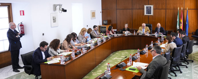 Imagen de este miércoles de la reunión de la Junta de Portavoces del Parlamento de Andalucía.