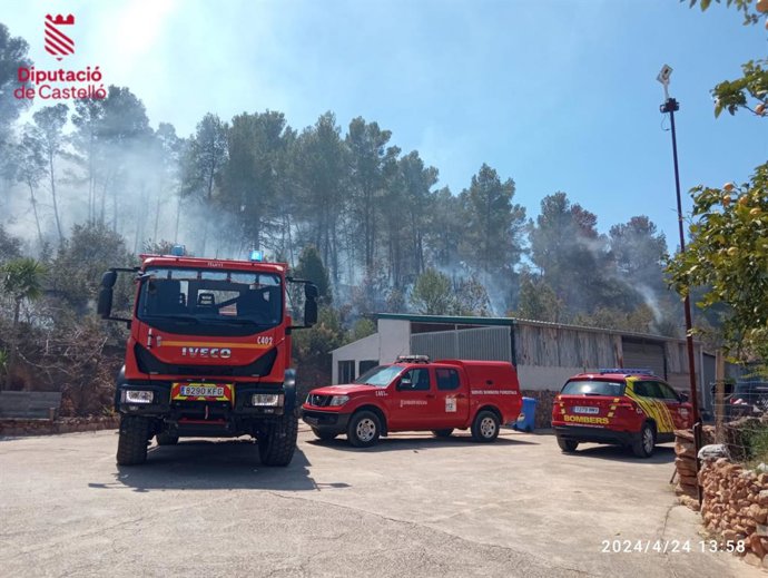 Bombers treballen a un incendi forestal a Onda 