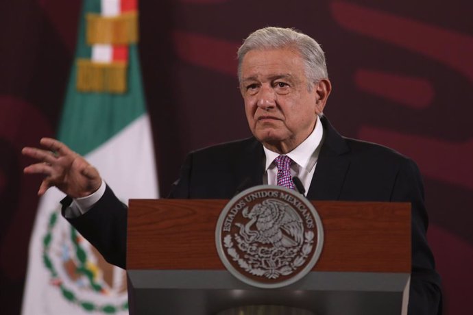 April 18, 2024, Mexico City, Mexico: Mexican President, Andres Manuel Lopez Obrador, gesticulates during a briefing conference at National Palace.