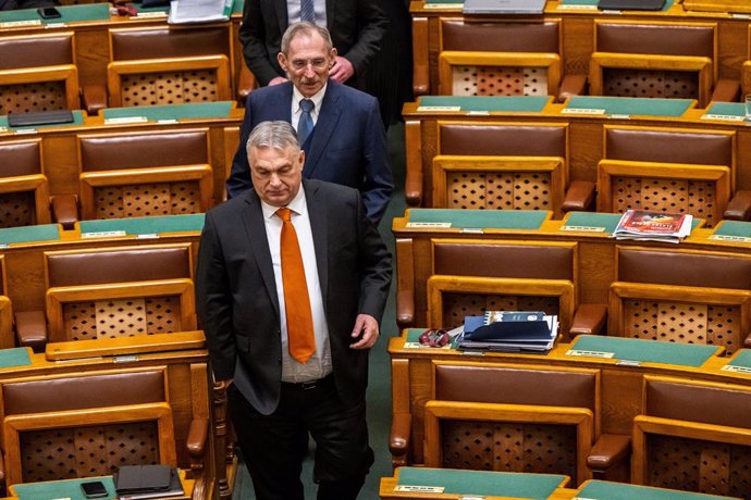 Archivo - 26 February 2024, Hungary, Budapest: Hungarian Prime Minister Viktor Orban arrives for the swearing-in ceremony of newly elected Hungarian President Tamas Sulyok at the Parliament building in Budapest. Photo: Marton Monus/dpa