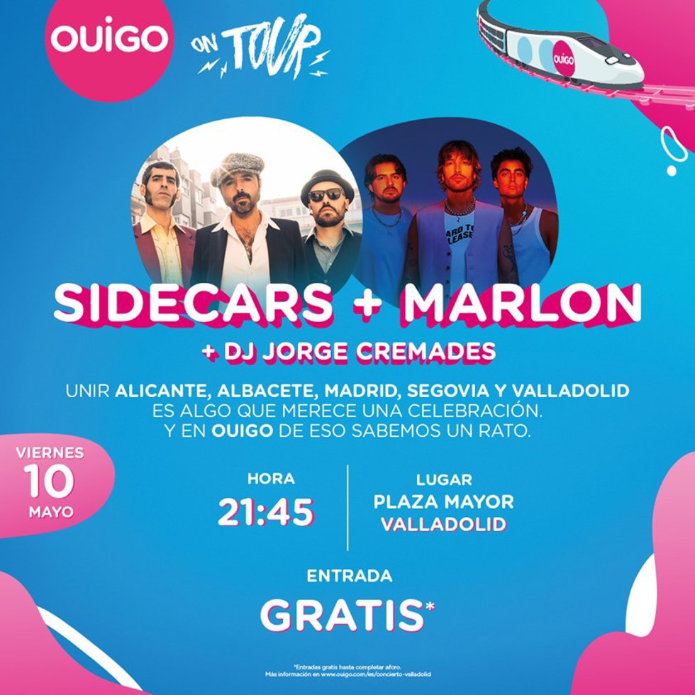 Cartel del concierto organizado por Ouigo en la Plaza Mayor de Valladolid.