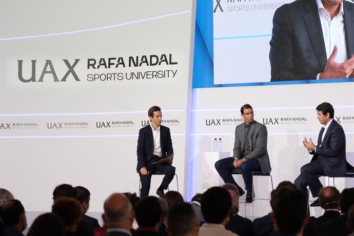 Archivo - Rafael Nadal attends during the presentation of the UAX Rafa Nadal Sports University in the Campus of the Universidad Alfonso X el Sabio in April 28, 2022, in Villanueva de la Cañada, Madrid, Spain.