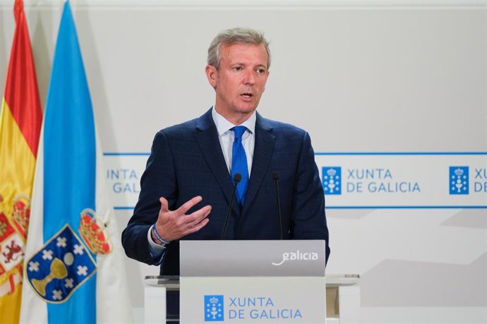 O presidente da Xunta de Galicia, Alfonso Rueda, na rolda de prensa posterior ao Consello da Xunta.