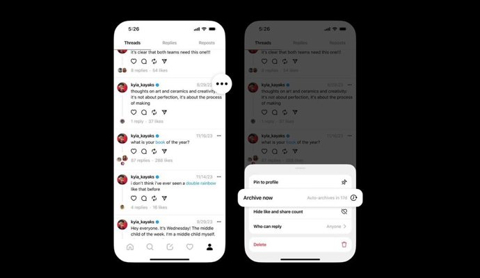 La función archivado automático de las publicaciones en Threads.
