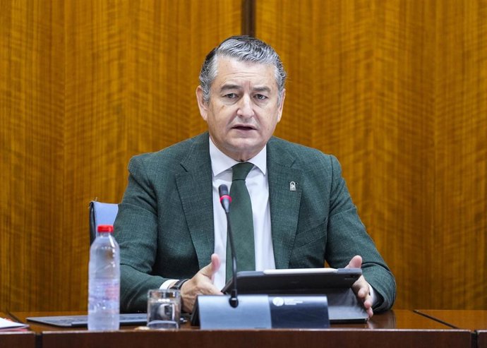 El consejero de la Presidencia, Antonio Sanz, este jueves durante su comparecencia en el Parlamento.
