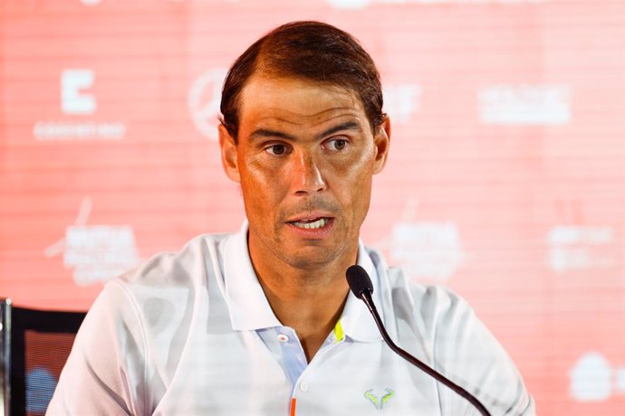 Rafael Nadal of Spain attends the media during his press conference during the Mutua Madrid Open 2024, ATP Masters 1000 and WTA 1000, tournament celebrated at Caja Magica on April 24, 2024 in Madrid, Spain.