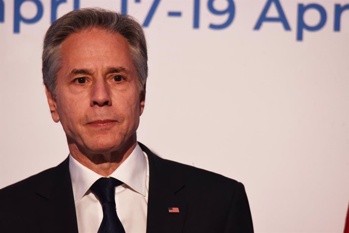 April 19, 2024, Capri, Campania, Italy: Antony John Blinken, United States Secretary of State speaks at the press conference at conclusion work of third day of G7 of Foreign Ministers, about the policy that the United States of America and his partners th